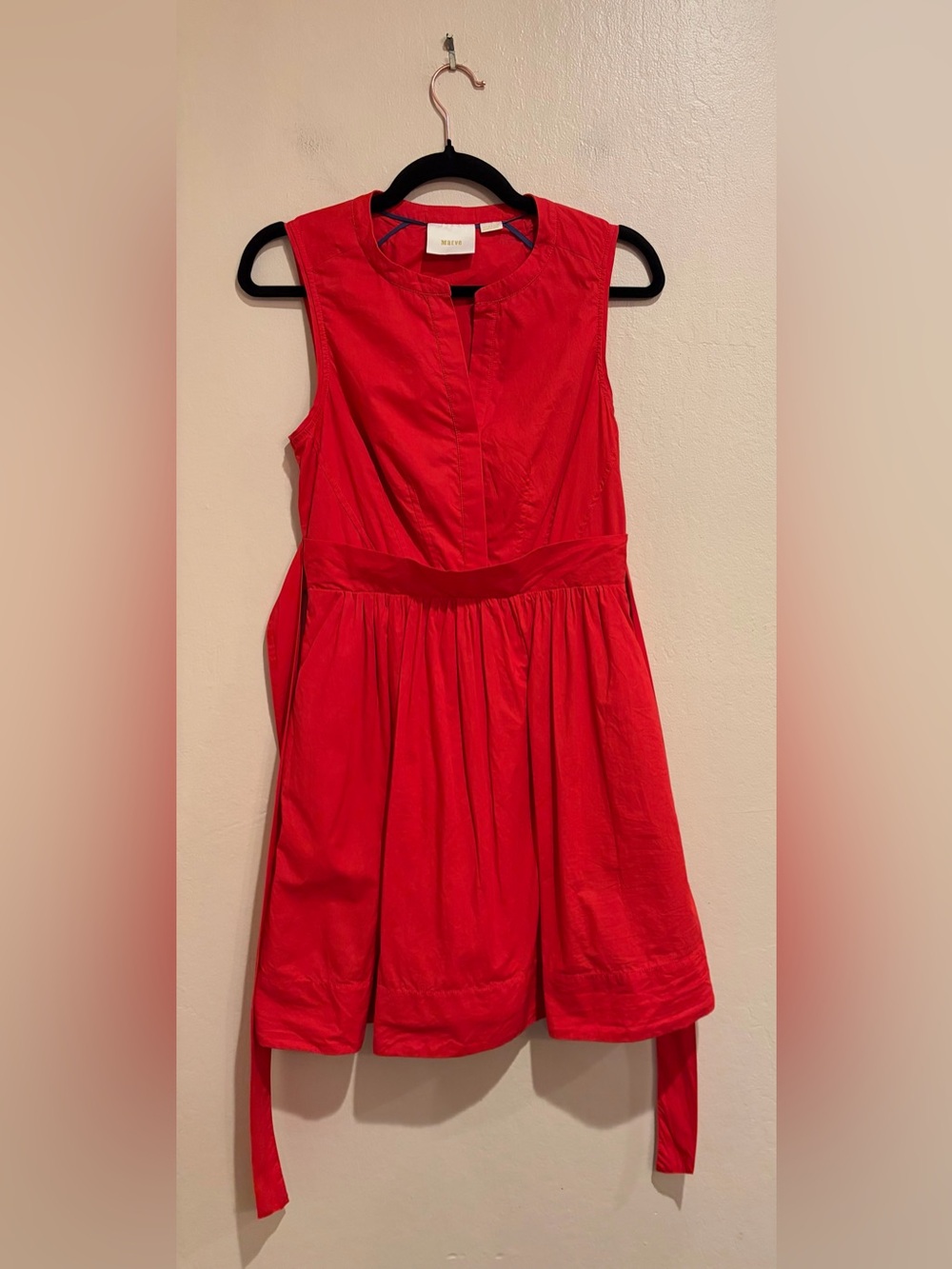 Maeve Bright Red Midi Dress w/ Pockets, Cheery Cute, size 4